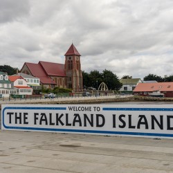 Welcome to Falklands sign in Stanley Falkland Islands