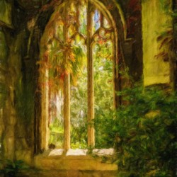 Digital oil painting of the windows of St Dunstan church