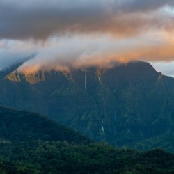 Sunset over the mountains of Hanalei Bay