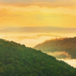 Painting of Cheat River gorge at sunrise near Raven Rock