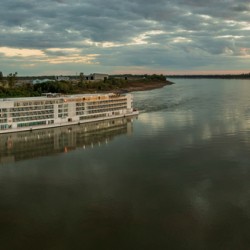Sunset over Viking Mississippi river  cruise boat near Vicksburg