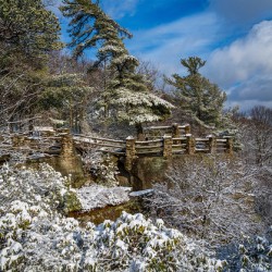 Coopers Rock overlook covered in winter snow near Morgantown