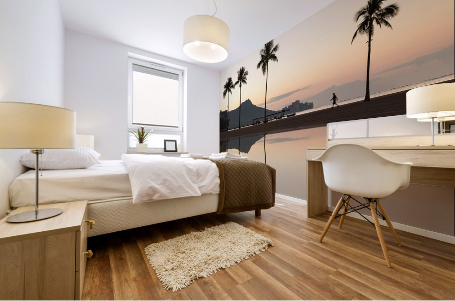 Sunrise over ocean with palm trees Mural print