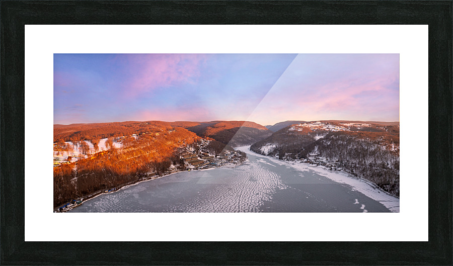 Aerial panorama of the frozen Cheat Lake in Morgantown  Framed Print Print