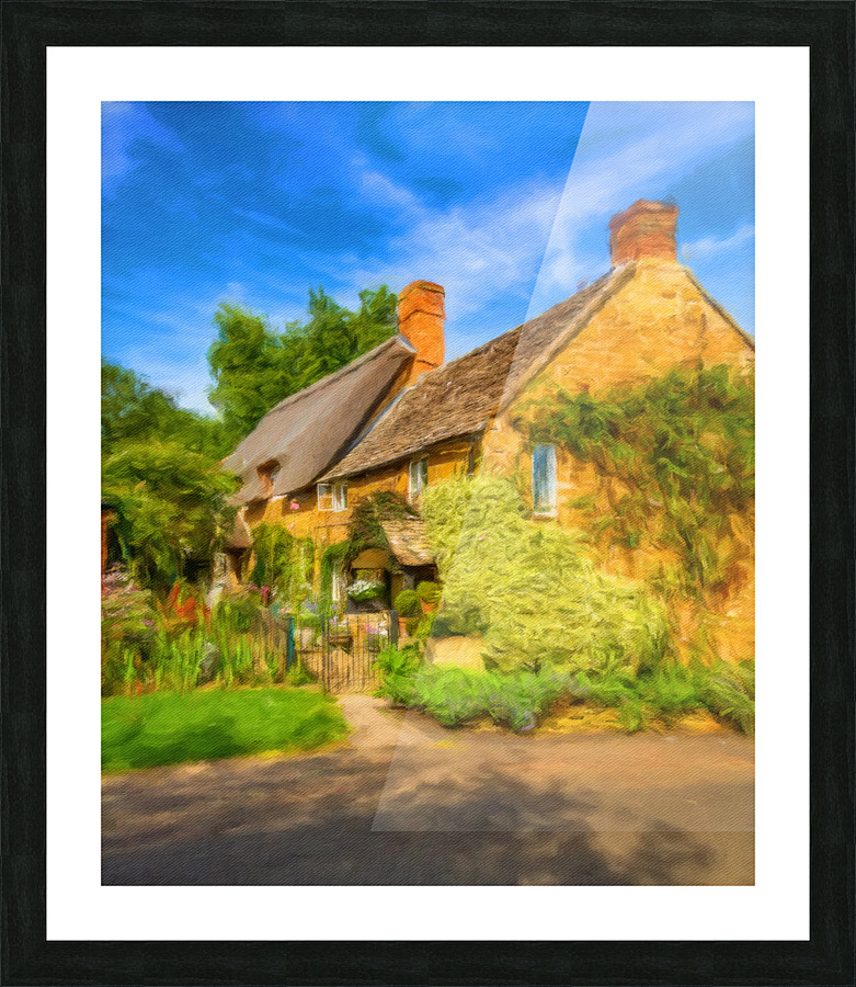 Oil paint cotswold stone house in Ilmington  Framed Print Print