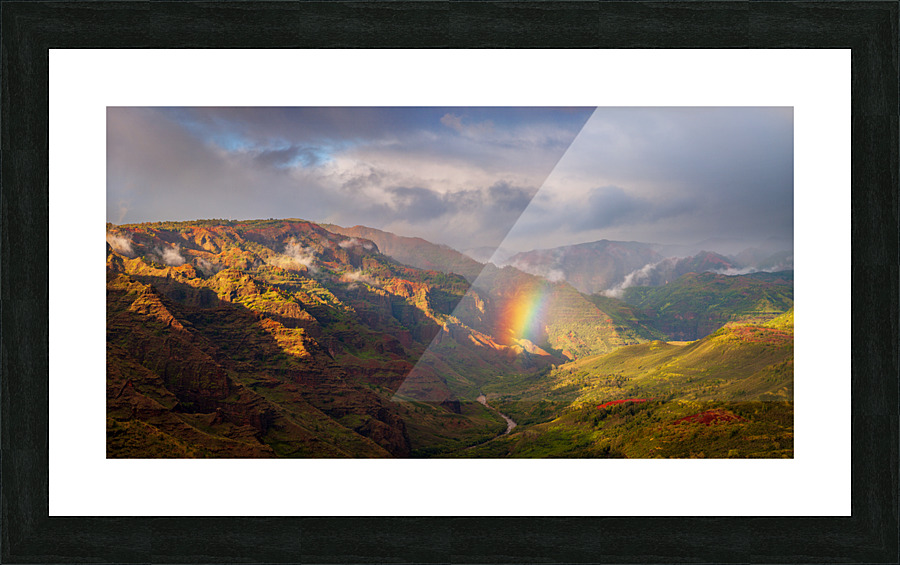 Dramatic rainbow over Waimea Canyon  Framed Print Print