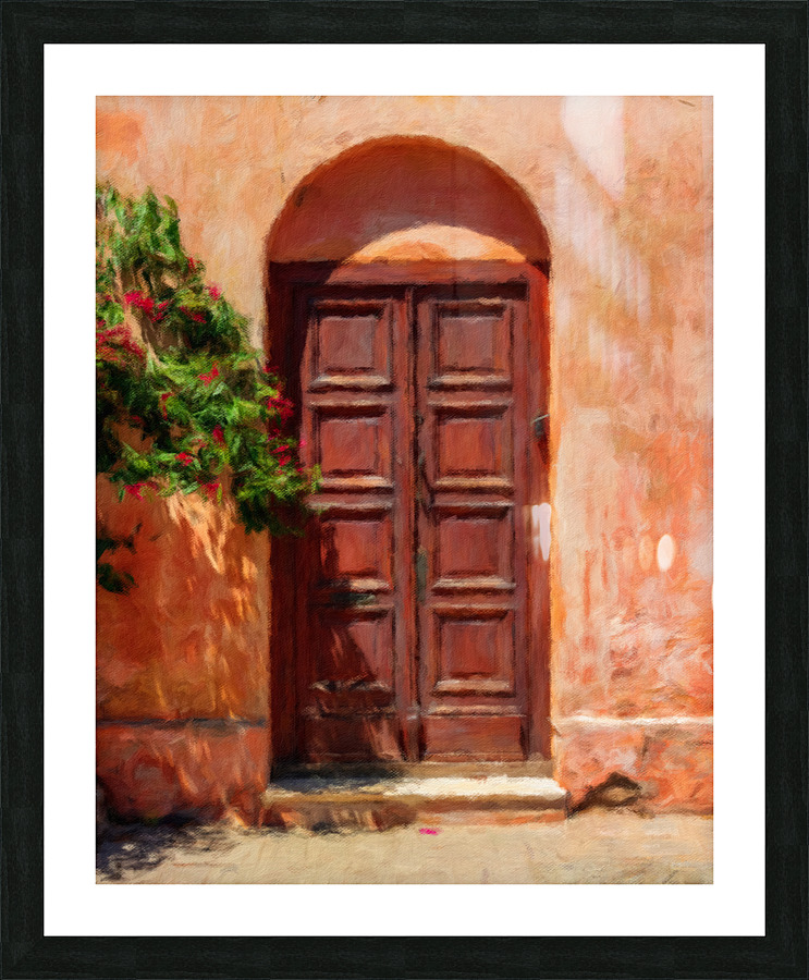 Oil painting of old door in Colonia del Sacramento  Framed Print Print