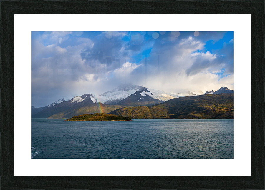 Panorama of Holanda glacier by Beagle channel with rainbow  Framed Print Print