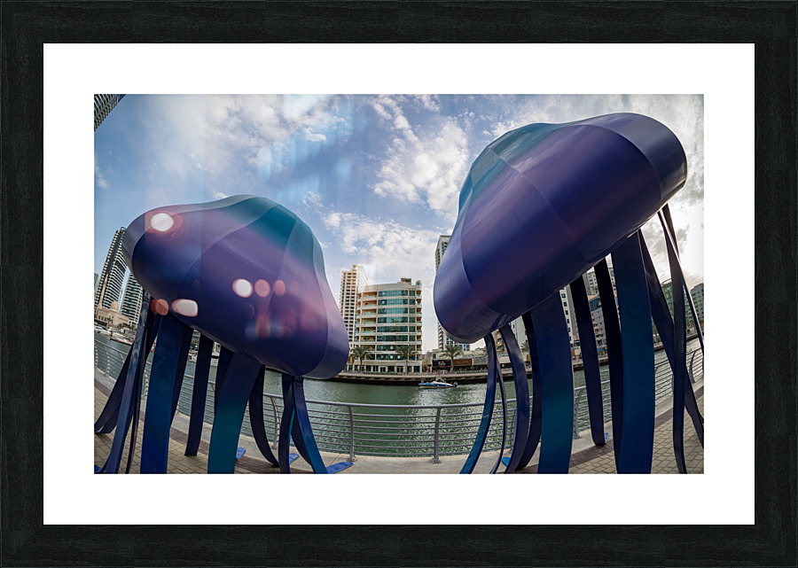 Jellyfish sculptures on promenade at Dubai Marina UAE  Framed Print Print