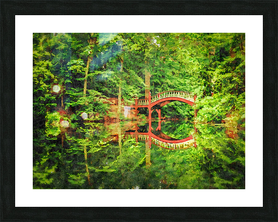 Watercolor painting of Crim Dell bridge at William and Mary coll  Framed Print Print