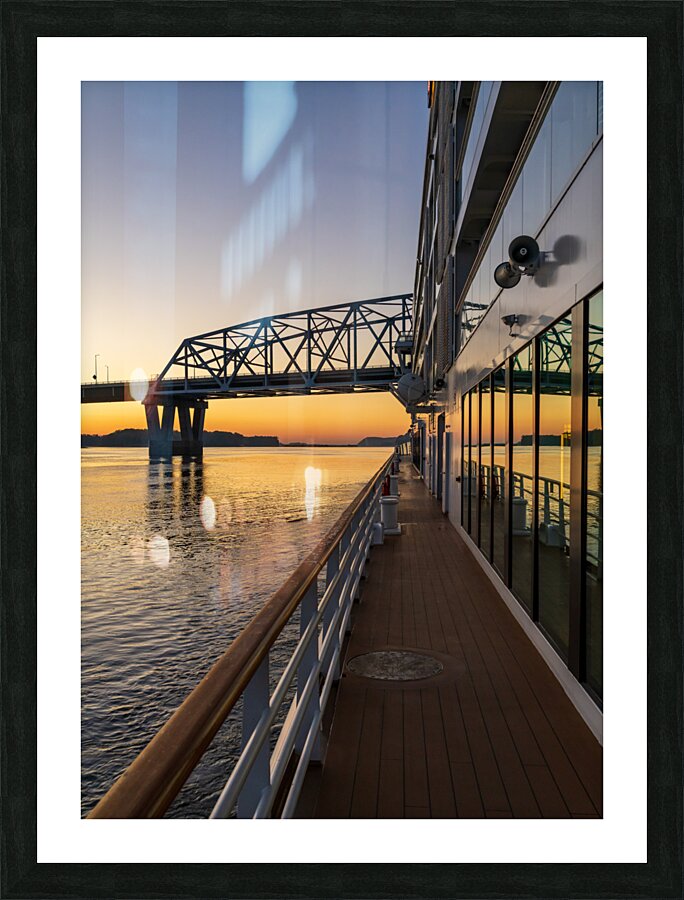 River cruise boat sails to Mark Twain Memorial road bridge  Framed Print Print