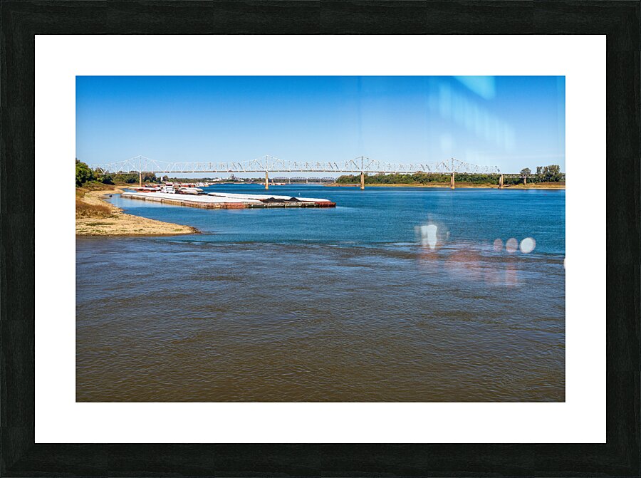 Blue clear water from Ohio river meets brown muddy Mississippi  Framed Print Print