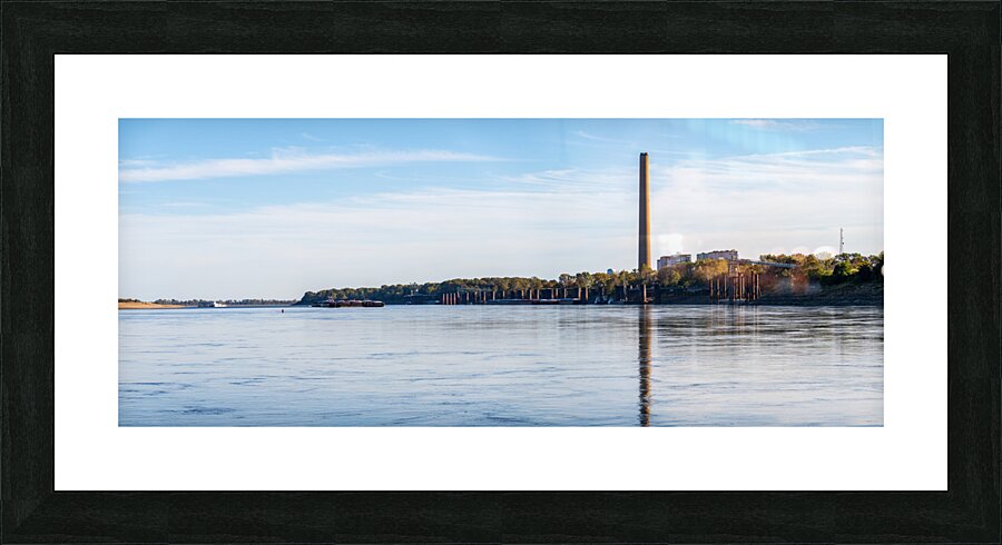 New Madrid power station above sand banks of Mississippi river i  Framed Print Print