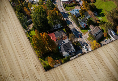 Aerial view of the town of Stowe in the fall Steve Heap puzzle