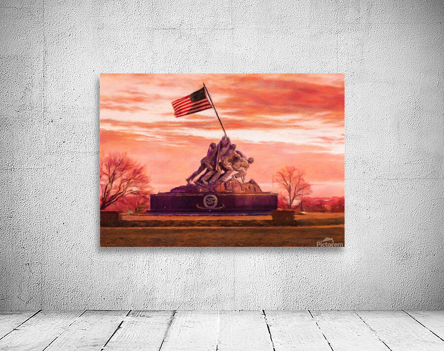 Digital painting of Iwo Jima Memorial at dawn as sun rises by Steve Heap
