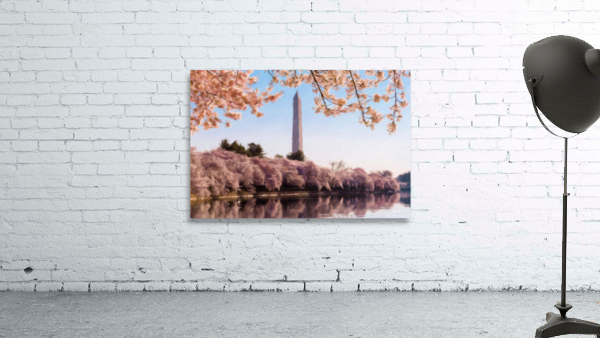 Digital art of the Washington Monument towering above blossoms by Steve Heap