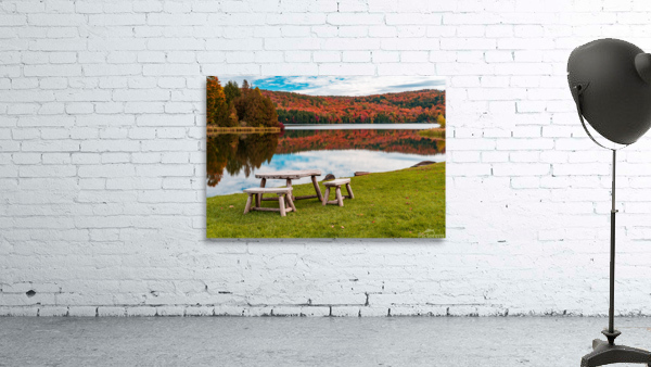 Wooden table and stools by Silver Lake Vermont by Steve Heap