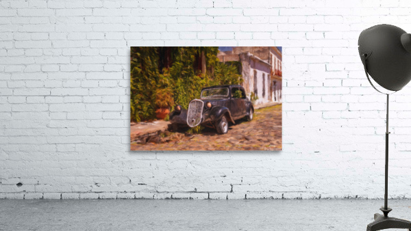 Oil painting of old car in Colonia del Sacramento by Steve Heap