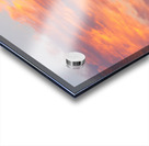 Fiery sunset clouds enveloping the new crescent moon over Lake C Impression Acrylique