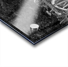 Two old wooden cartwheels against wood cart Acrylic print