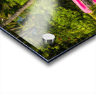 Red canoe on dock reflecting into calm lake in oil painting Acrylic print