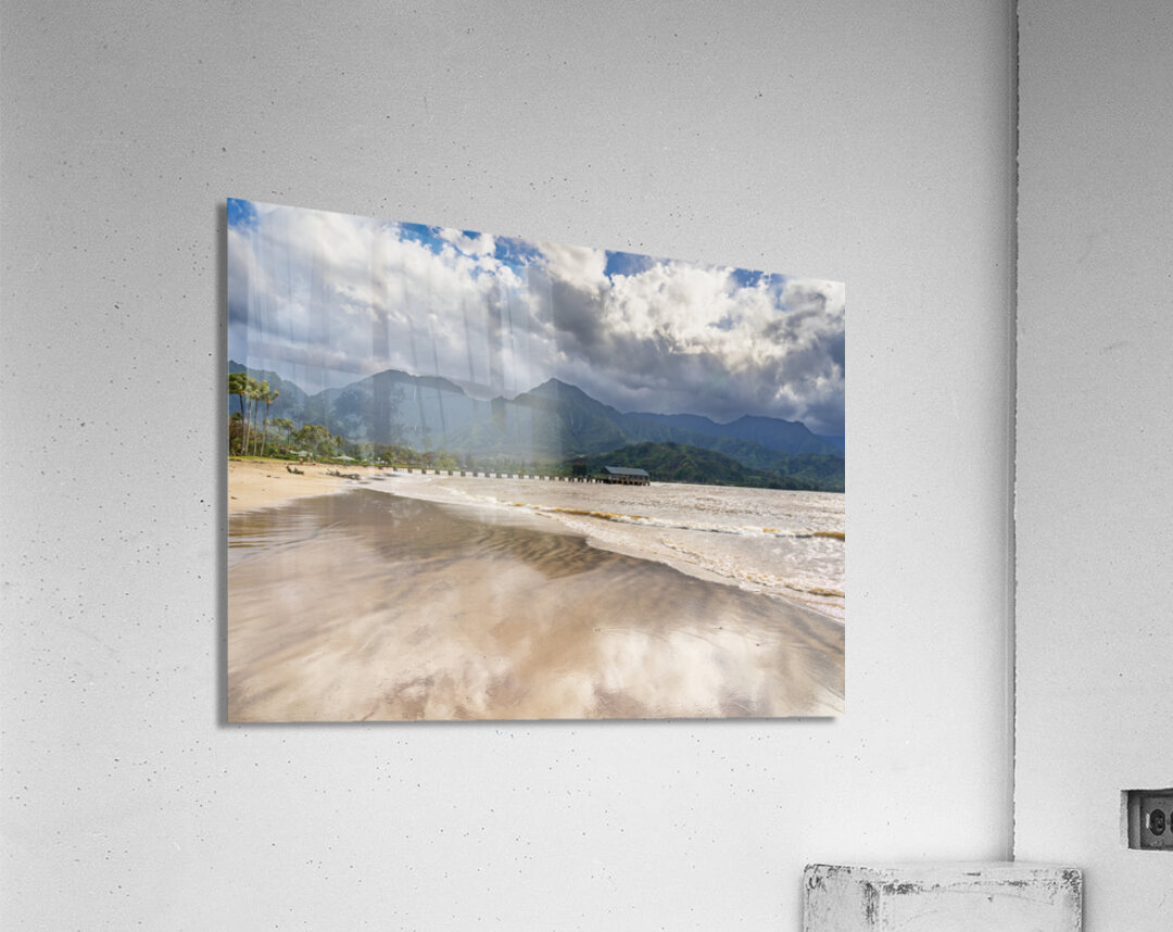 Hanalei pier and bay after heavy rain in the mountains Acrylic Print