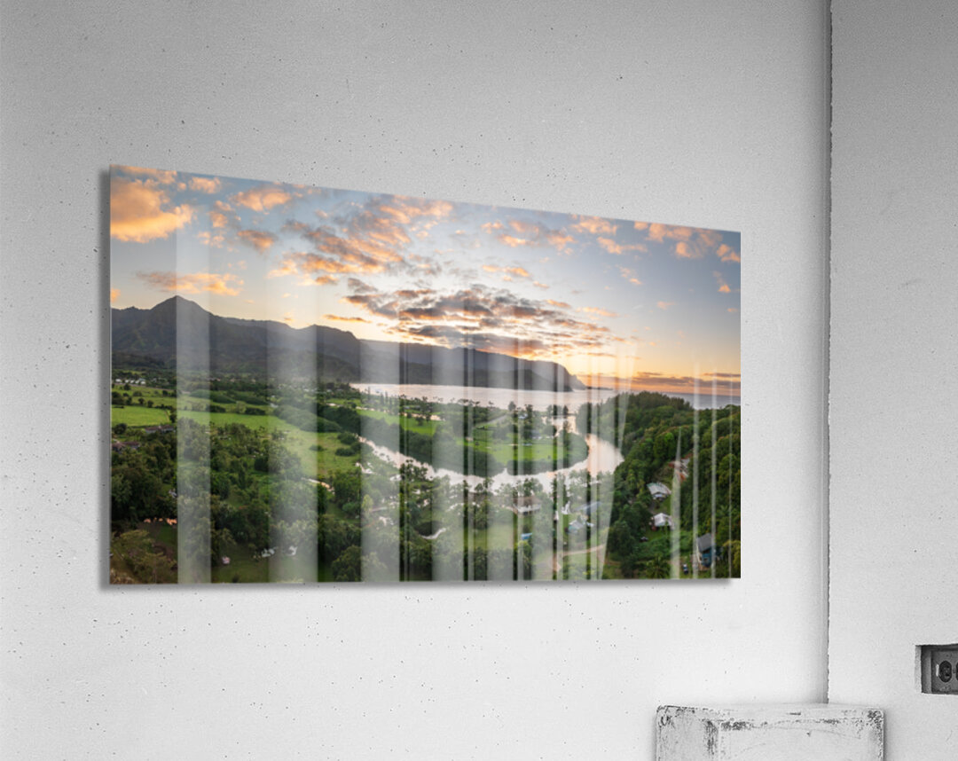 Panoramic aerial view of sunset over Hanalei Bay Acrylic Print