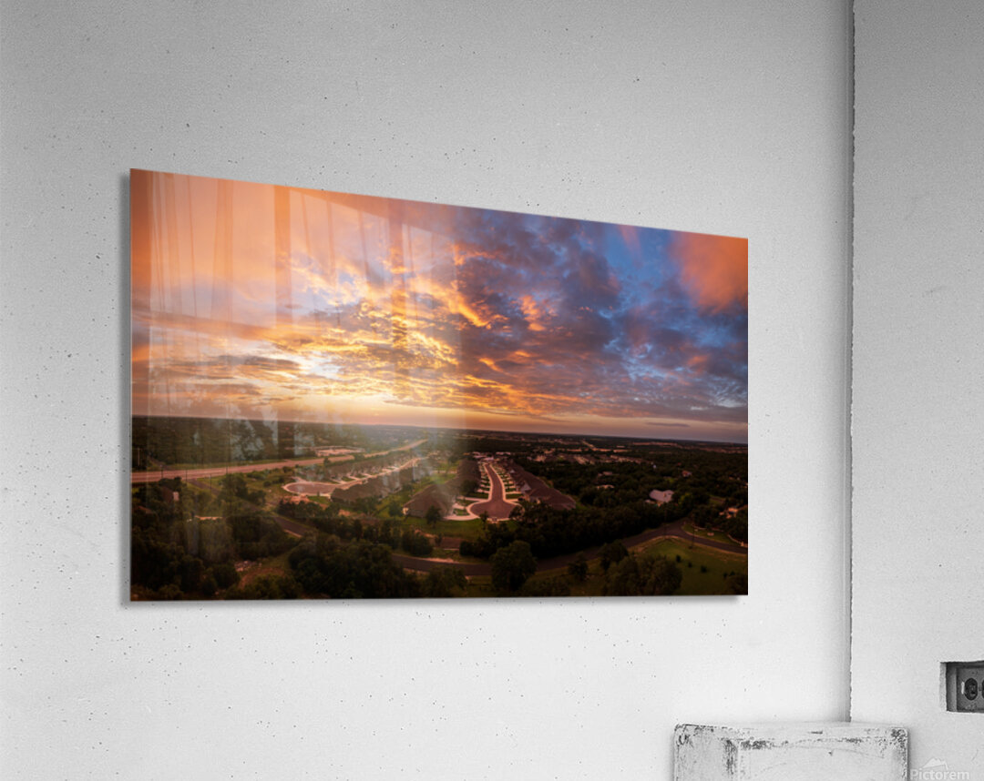 Dramatic sunset seen from drone over Georgetown Texas residentia Acrylic Print