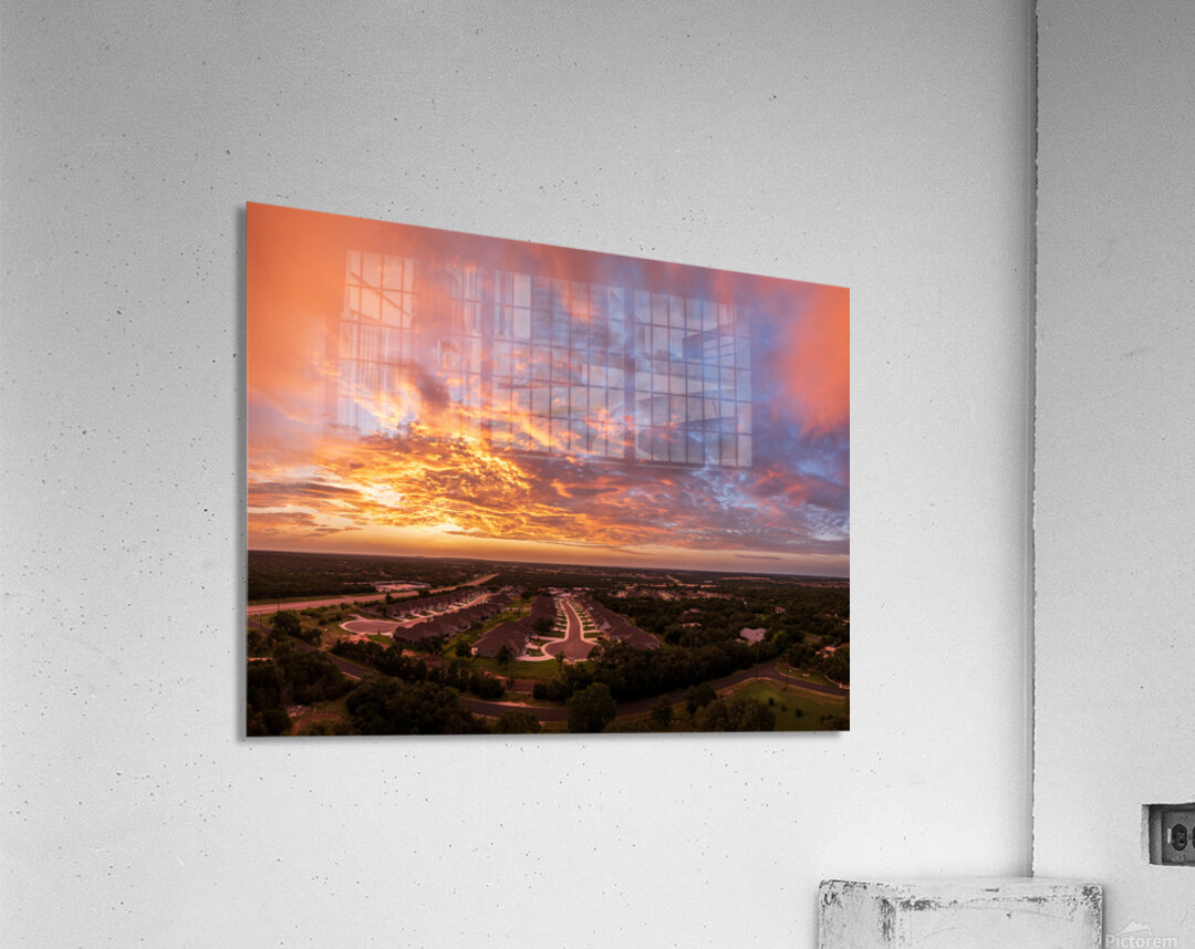 Dramatic sunset seen from drone over Georgetown Texas residentia Acrylic Print