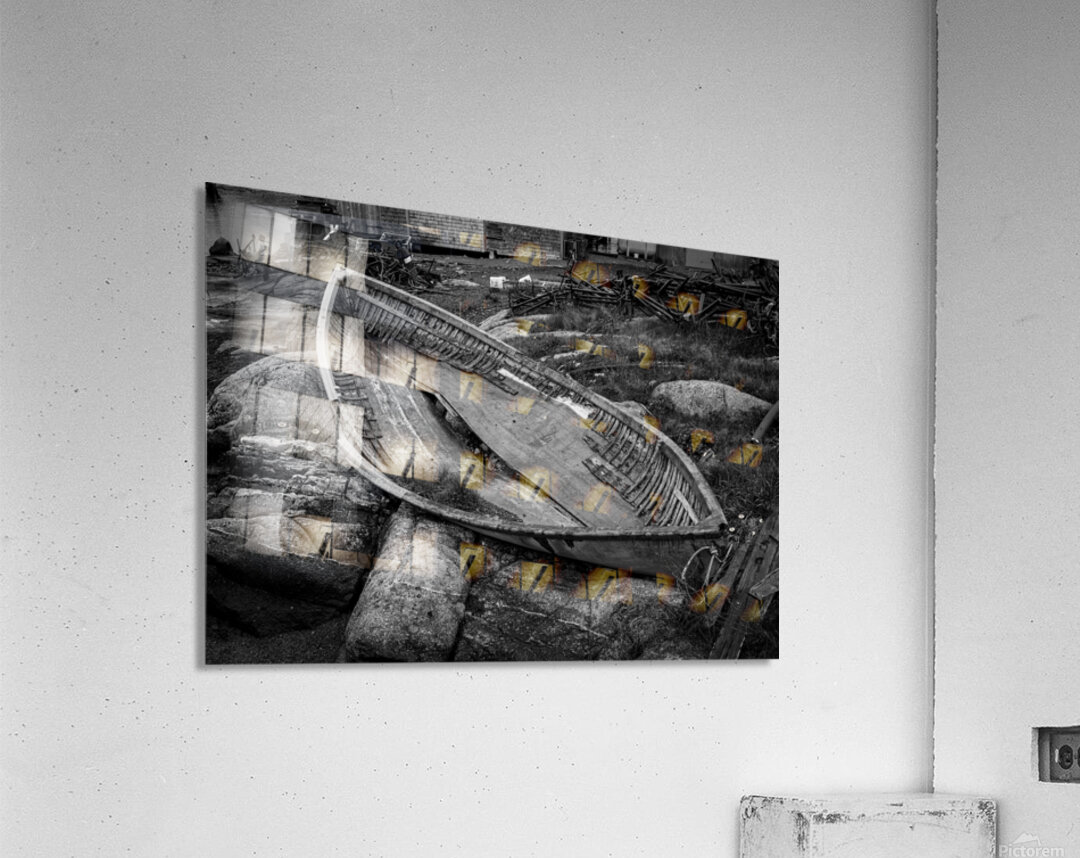 Monochrome abandoned rowing boat in Peggys Cove Acrylic Print