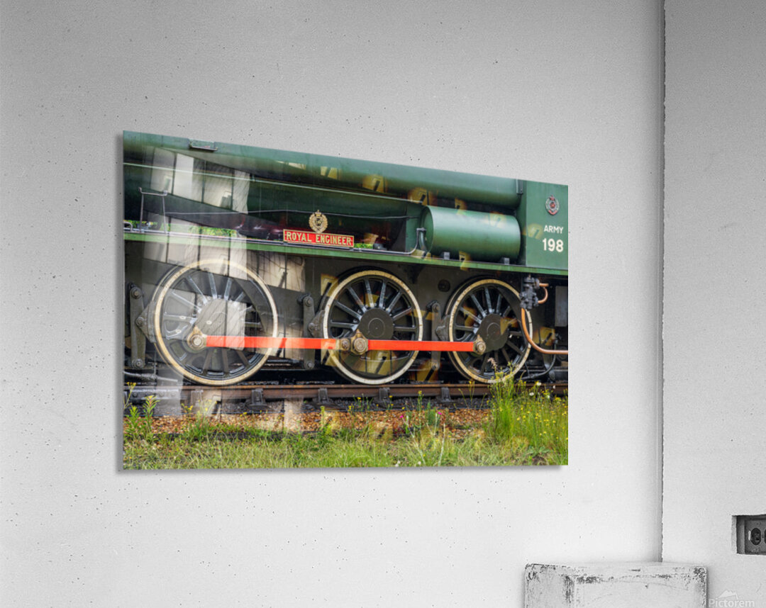Detail of the wheels and coupling rod on the Isle of Wight Steam Acrylic Print