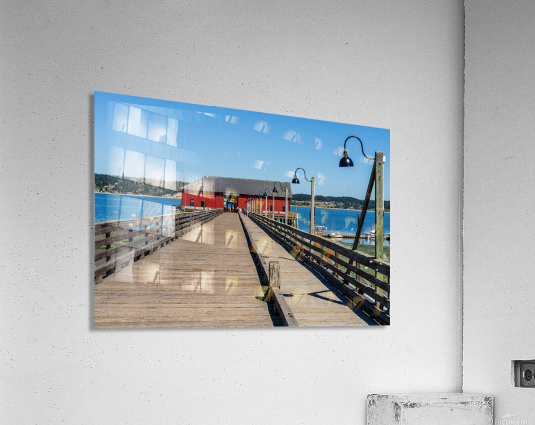 Wooden pier leading to famous red Coupeville wharf on Whidbey Is Acrylic Print