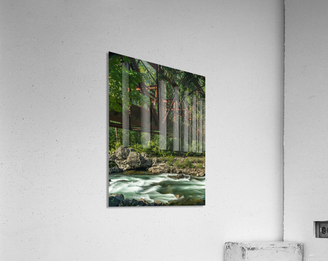 Tumwater Canyon pipeline bridge over Wenatchee River in Washingt Impression acrylique