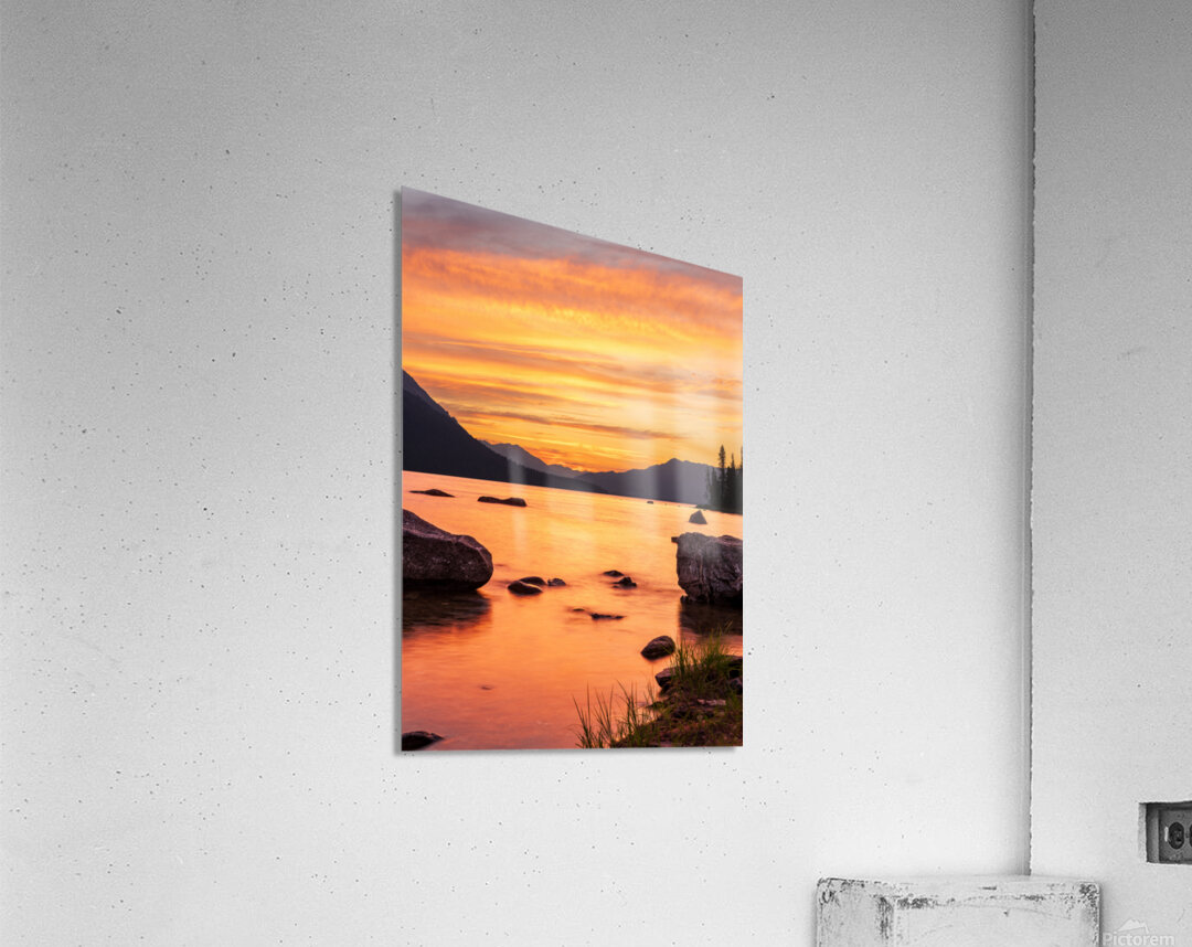 Vibrant sunset over Lake Wenatchee in the Cascade Mountains WA Acrylic Print