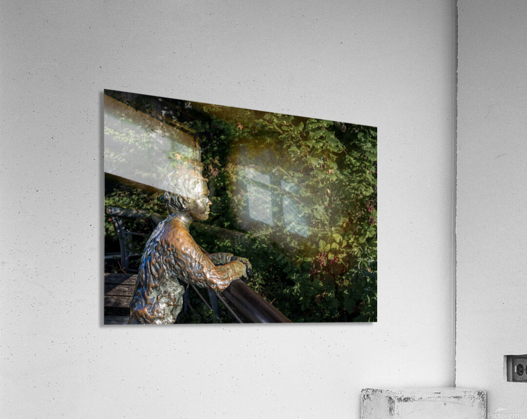 Boy with dog statue in Langley on Whidbey Island Acrylic Print