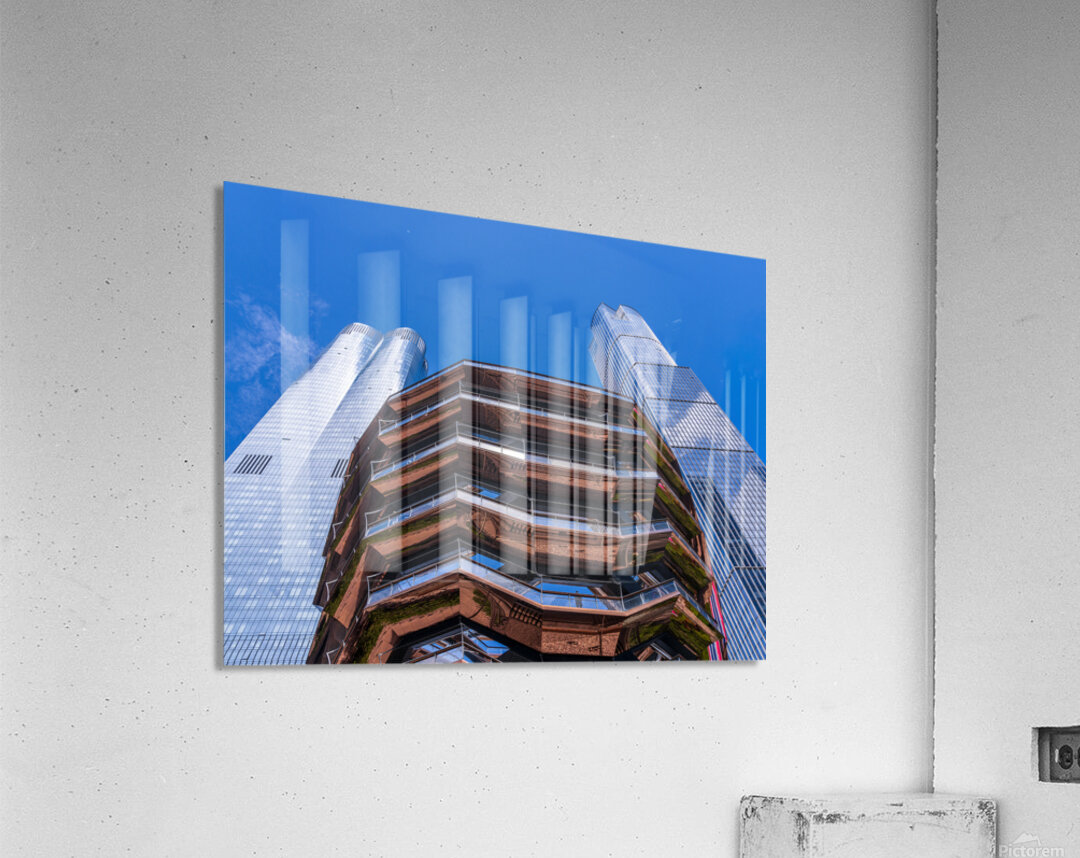 Reflective surface of the Vessel with a skyscraper behind with c Acrylic Print