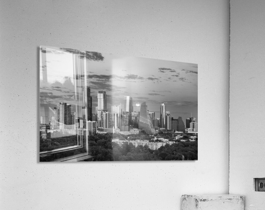 Monochrome view of harvest moon in the Austin skyline Acrylic Print