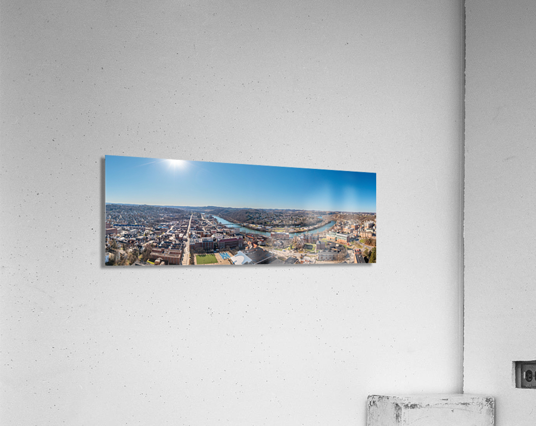 Aerial drone panorama of the downtown and university in Morgantown West Virginia Impression acrylique