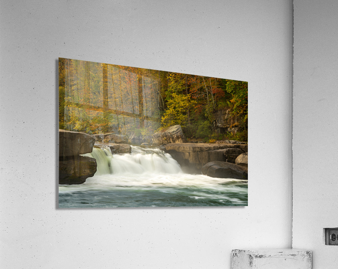 Section of Valley Falls on a misty autumn day Acrylic Print