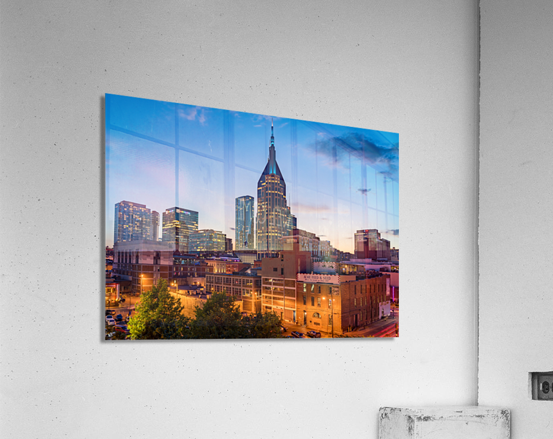 Skyline of Nashville with focus on Broadway in the evening Acrylic Print