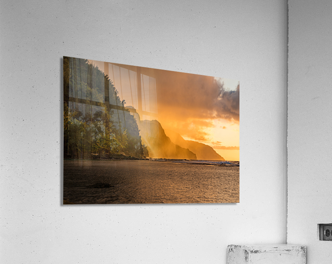 Sunset over the receding mountains of the Na Pali coast of Kauai Acrylic Print