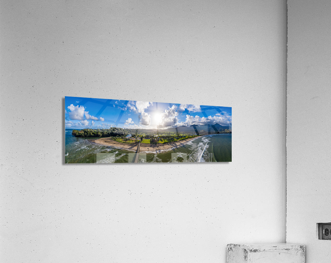 Aerial drone shot of Hanalei bay from over the pier Acrylic Print