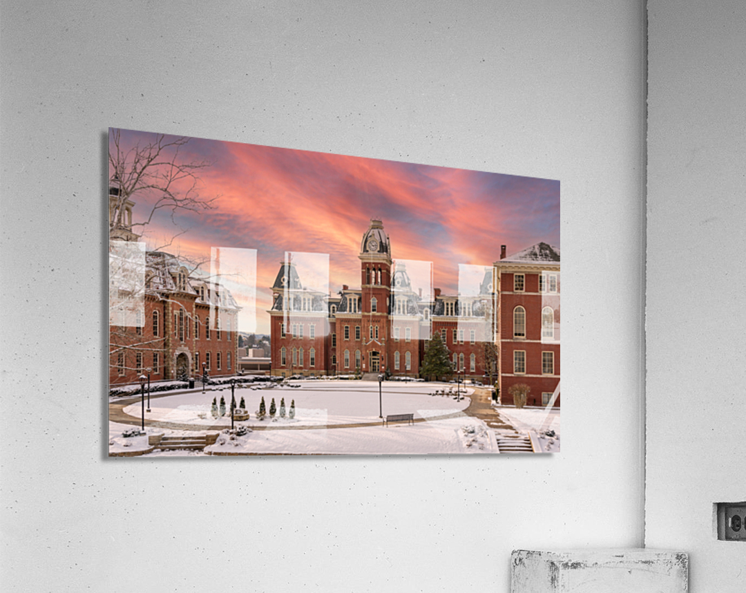 Sunset over snow covered Woodburn Hall at WVU Acrylic Print