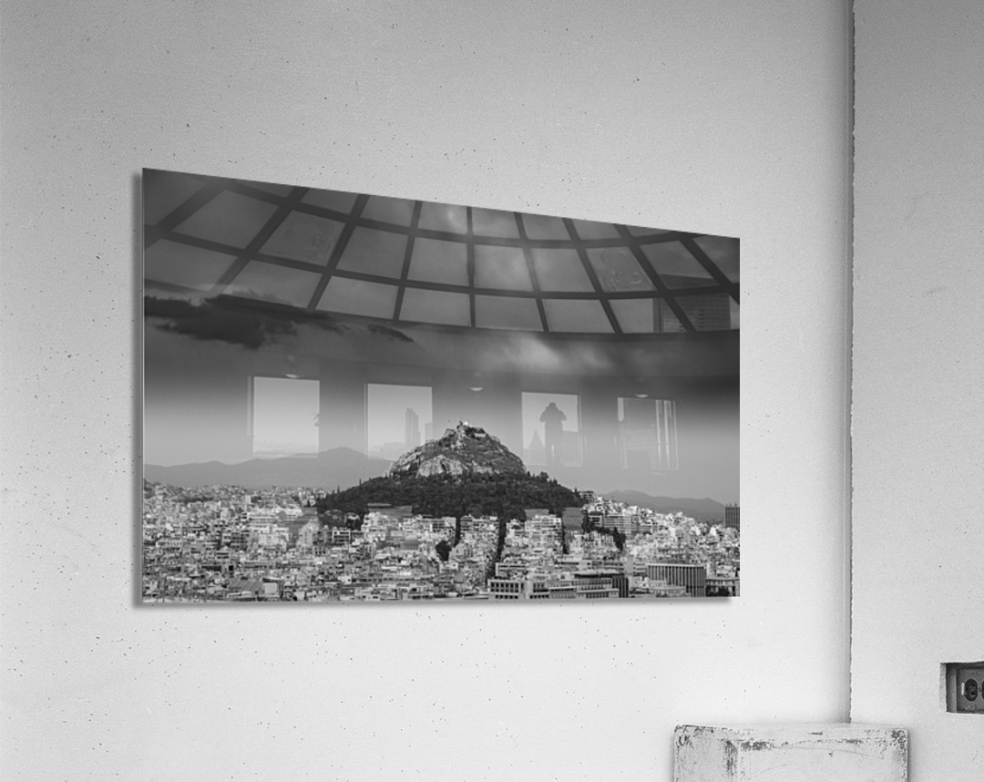 Lycabettus hill rises above Athens in a storm Acrylic Print