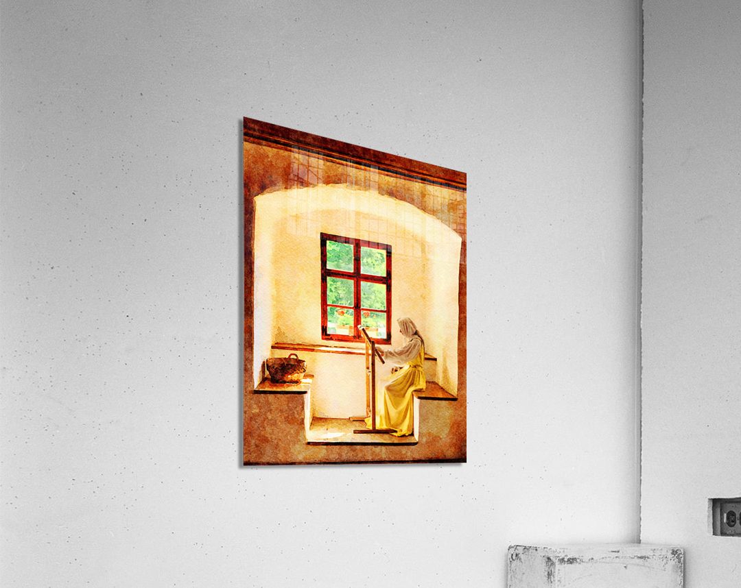 Water color of woman working on embroidery Acrylic Print