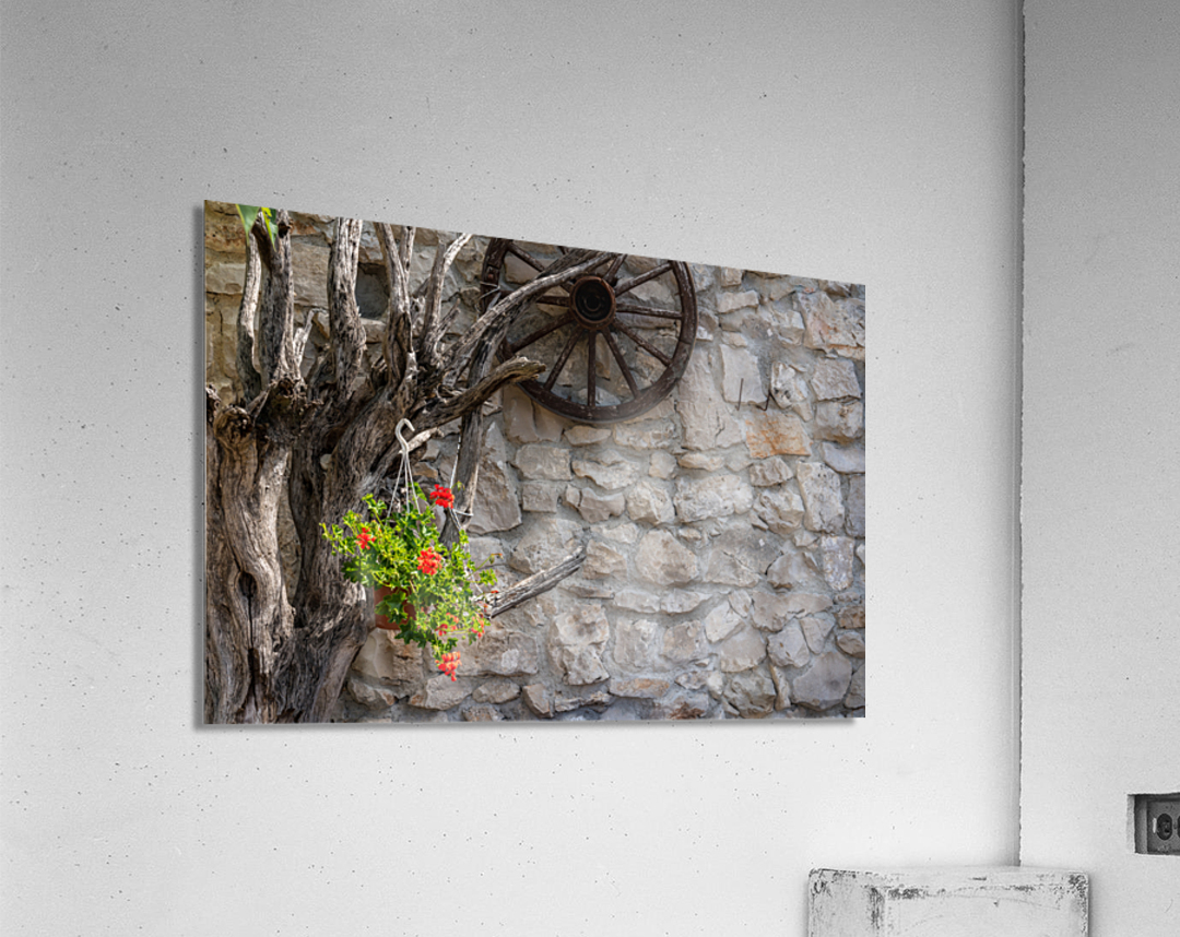 Red flowers in artistic flower arrangement with cartwheel Acrylic Print