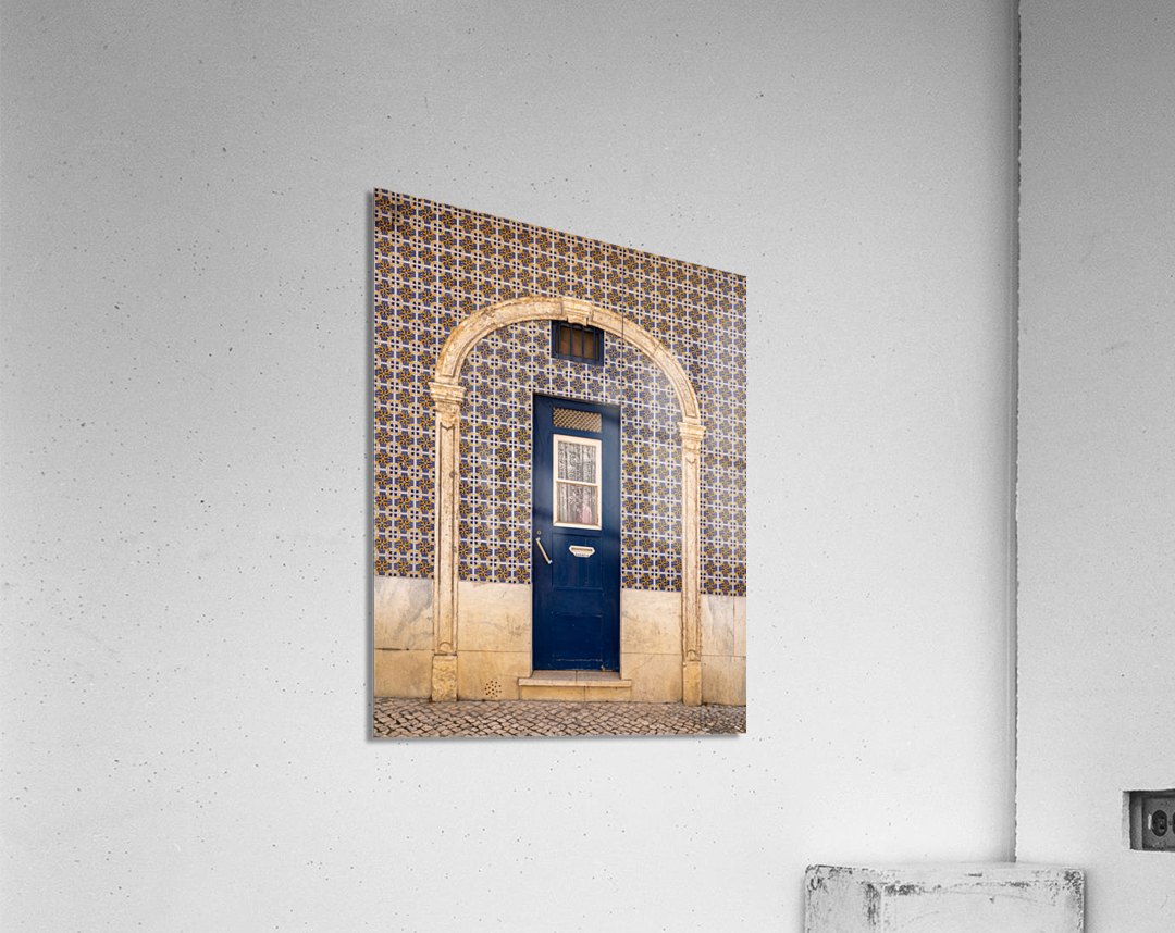 Blue door in ceramic tiled home in Lisbon Acrylic Print