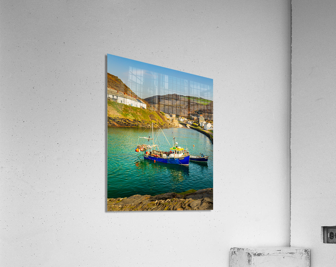 Fishing boats in harbor of Boscastle Cornwall Acrylic Print