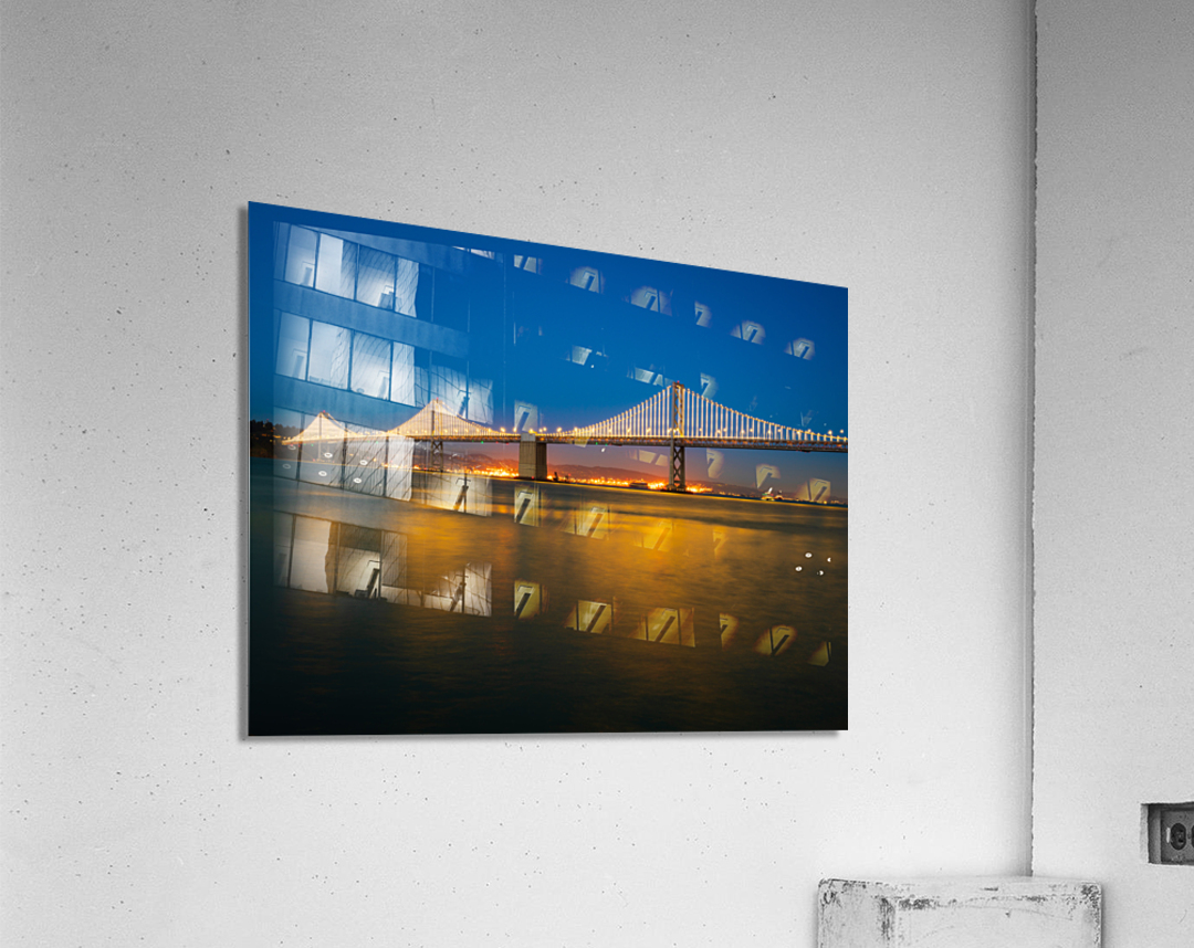 San Francisco Bay bridge illuminated at night Acrylic Print
