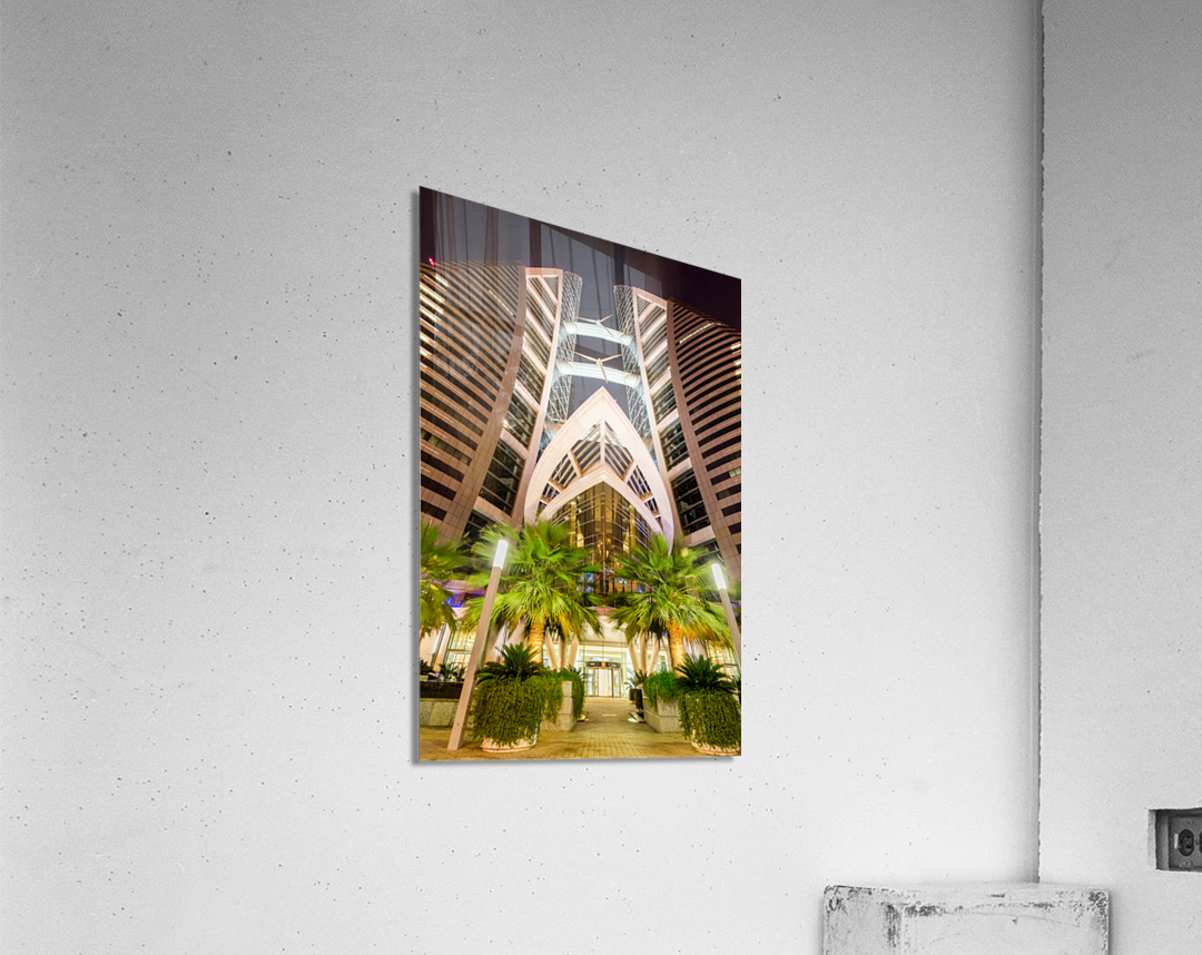 Dramatic view of Bahrain World Trade Center buildings Impression acrylique